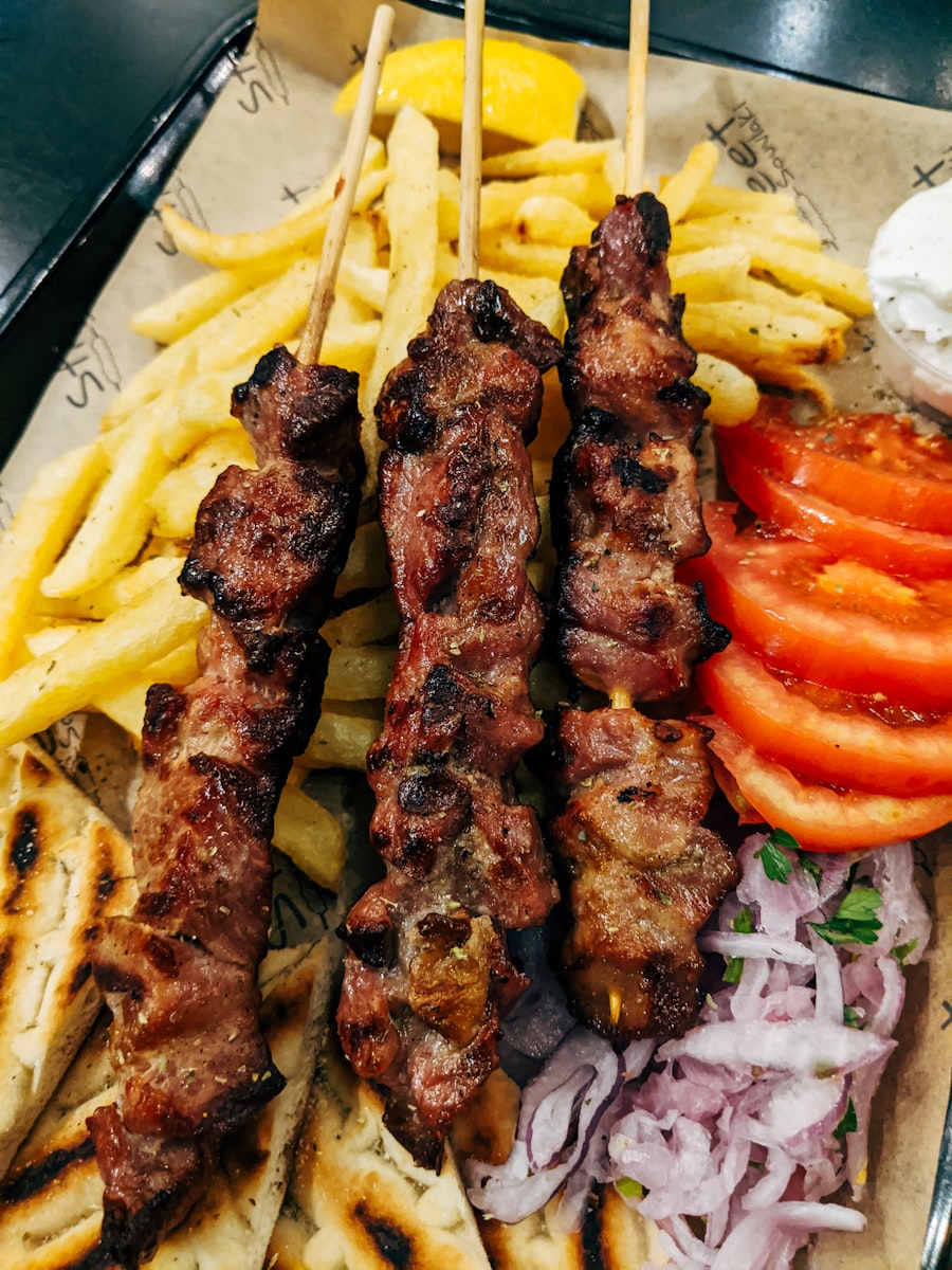 Grilled meat skewers with house sauces